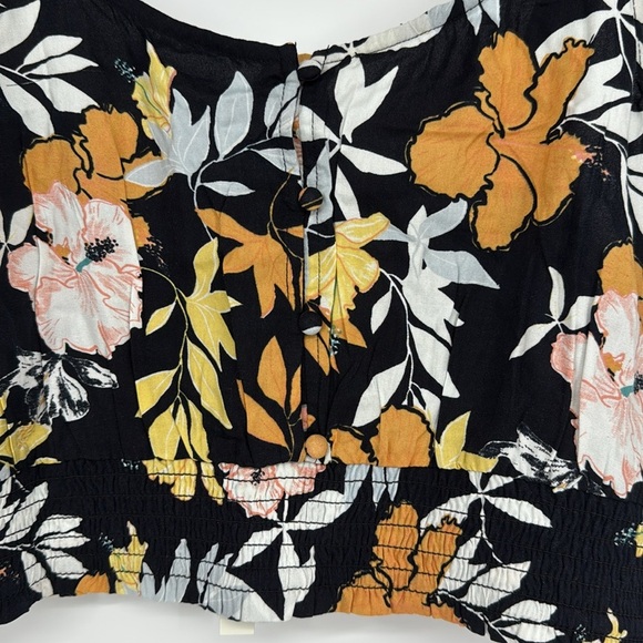 Roxy Women’s Floral Smocked Crop Top – Black Yellow White – Size Medium NWT - Picture 5 of 5